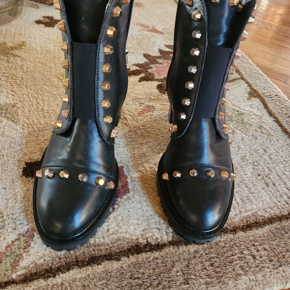 Sz 10 Linea Paolo black studded combat boots